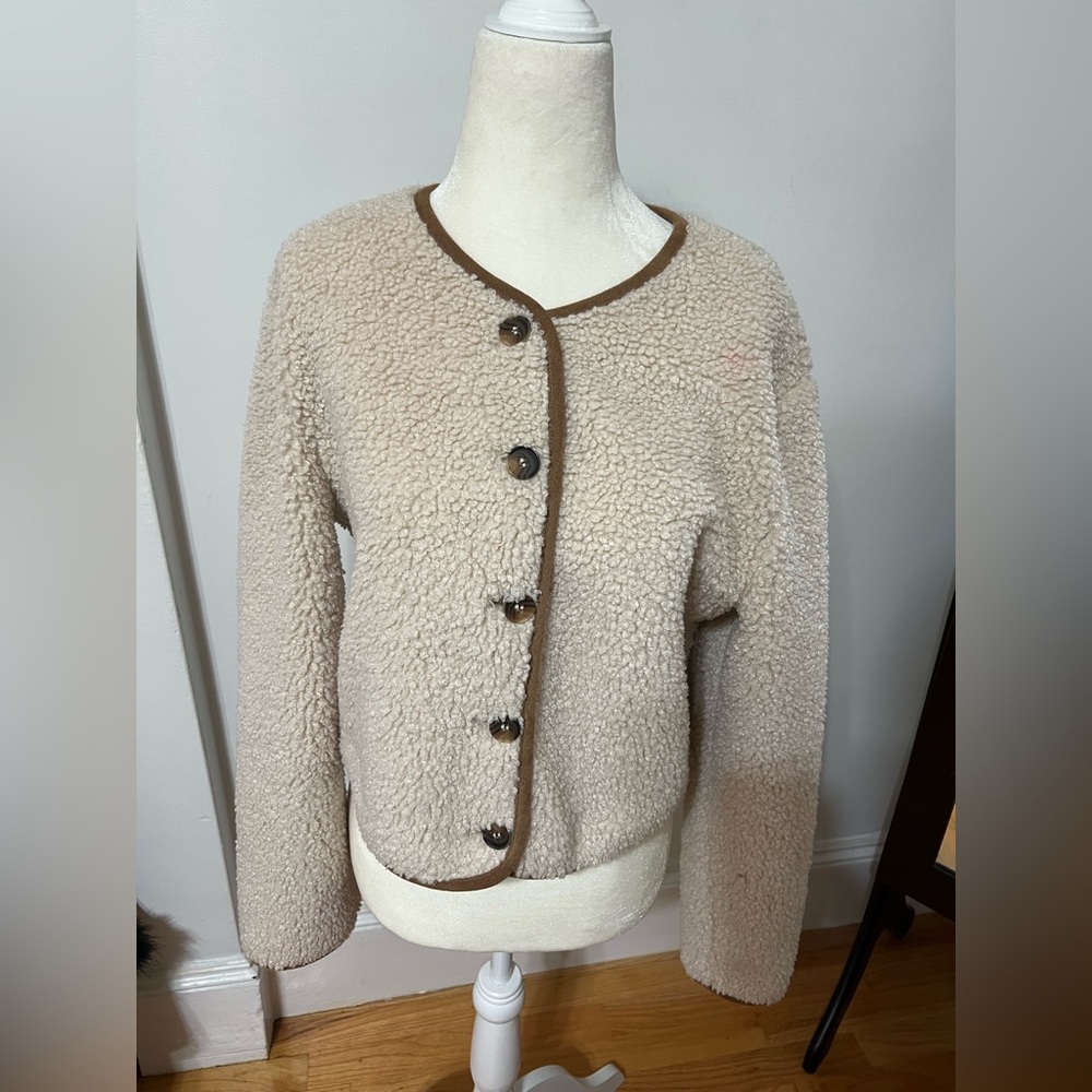 H&M Cream Teddy Jacket with Brown Accents
